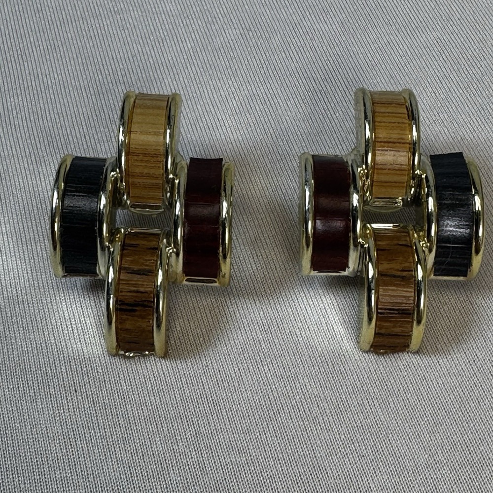 Vintage 90's Wood Grain & Multicolor Panel Earrings